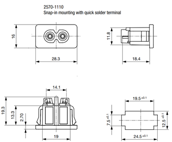 Mechanical Drawing - Schurter 2570 IEC Appliance Terminals